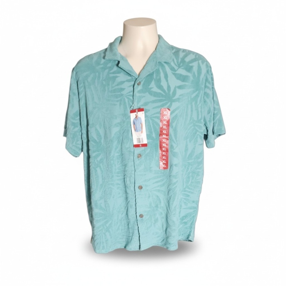 NWT Weatherproof Men's XL Green Textured Button Front Shirt Classic Long Sleeve
